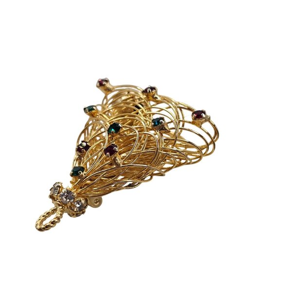Vtg Unsigned Eisenberg Brooch Wired Christmas Tree Pin Rhinestones 60s Holidays - Picture 9 of 15